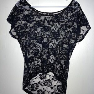 Black Floral Lace Women's Blouse